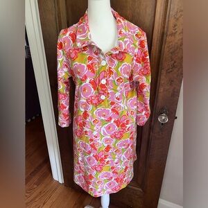 Lesley Evers Pink Floral Collared Shirt Dress Women Size XL